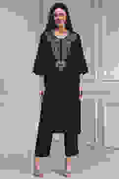 Black Textured Straight Kurta Pants Set image number 6