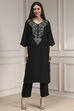 Black Textured Straight Kurta Pants Set image number 6
