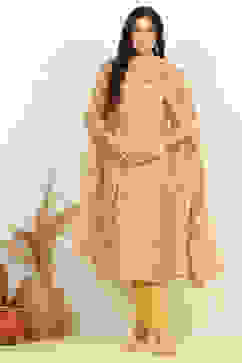 Yellow Muslin Unstitched Suit Set image number 1