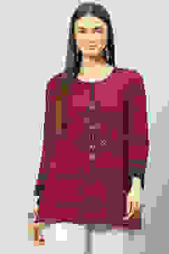 Blue Poly Metallic Straight Printed Kurti image number 3