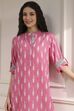 Pink Cotton Ikat Straight Kurta image number 1