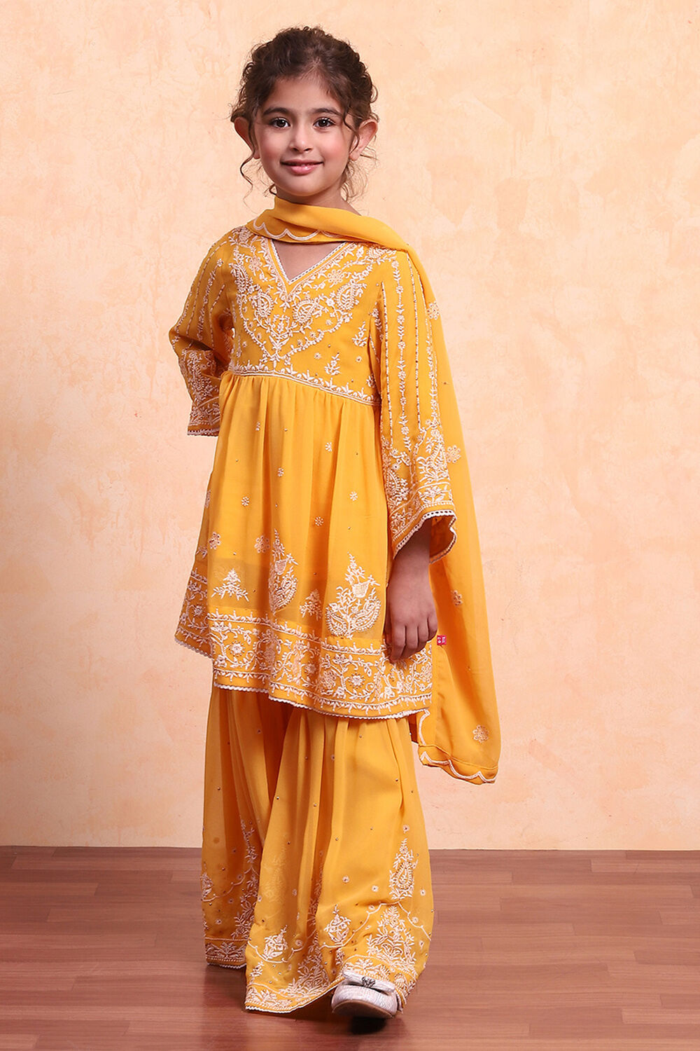 Yellow Polyester Blend Flared Suit Set image number 6