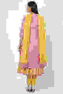 Pink Cotton A-Line Kurta Churidar Suit Set image number 6