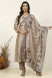 Peach Silk Blend Printed  Embroidered Unstitched Suit Set image number 1