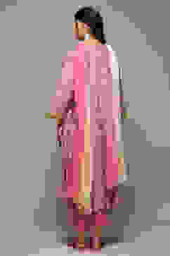 Pink Viscose Gathered Kurta Pants Suit Set image number 4