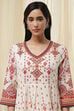 Ecru Cotton Printed Anarkali Suit Set image number 1