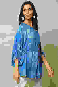 Blue LIVA Straight Printed Top image number 5