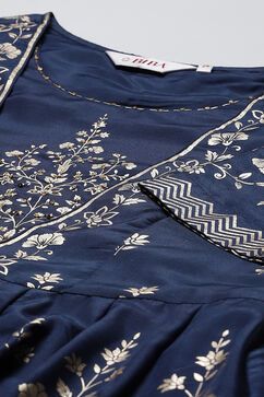 Navy Art Silk Fusion Dress image number 1