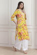 Yellow Floral Printed Straight Kurta image number 4