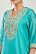 Turquoise Cotton Silk Straight Suit Set image number 1
