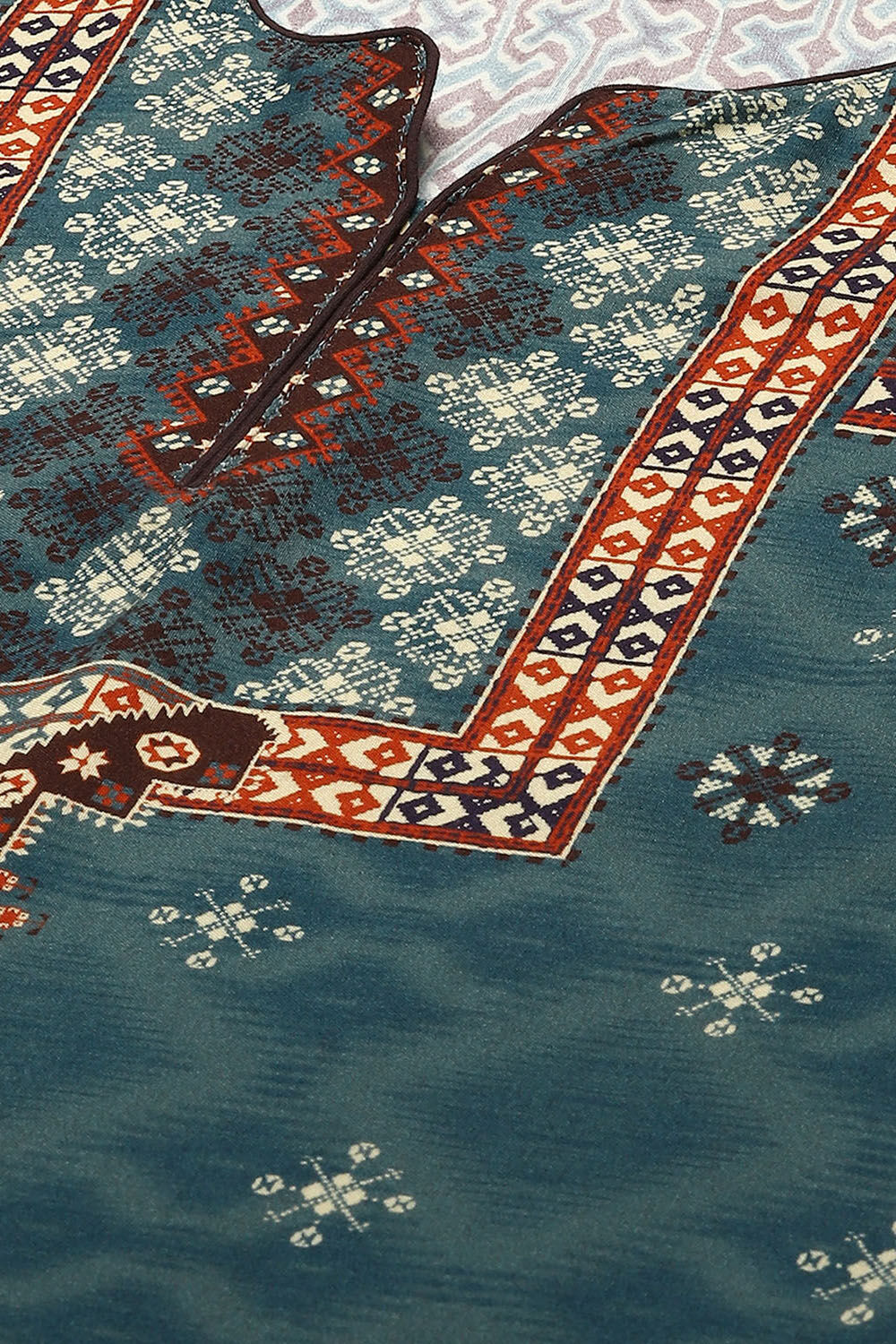 Teal Rayon Straight Printed Kurta image number 1