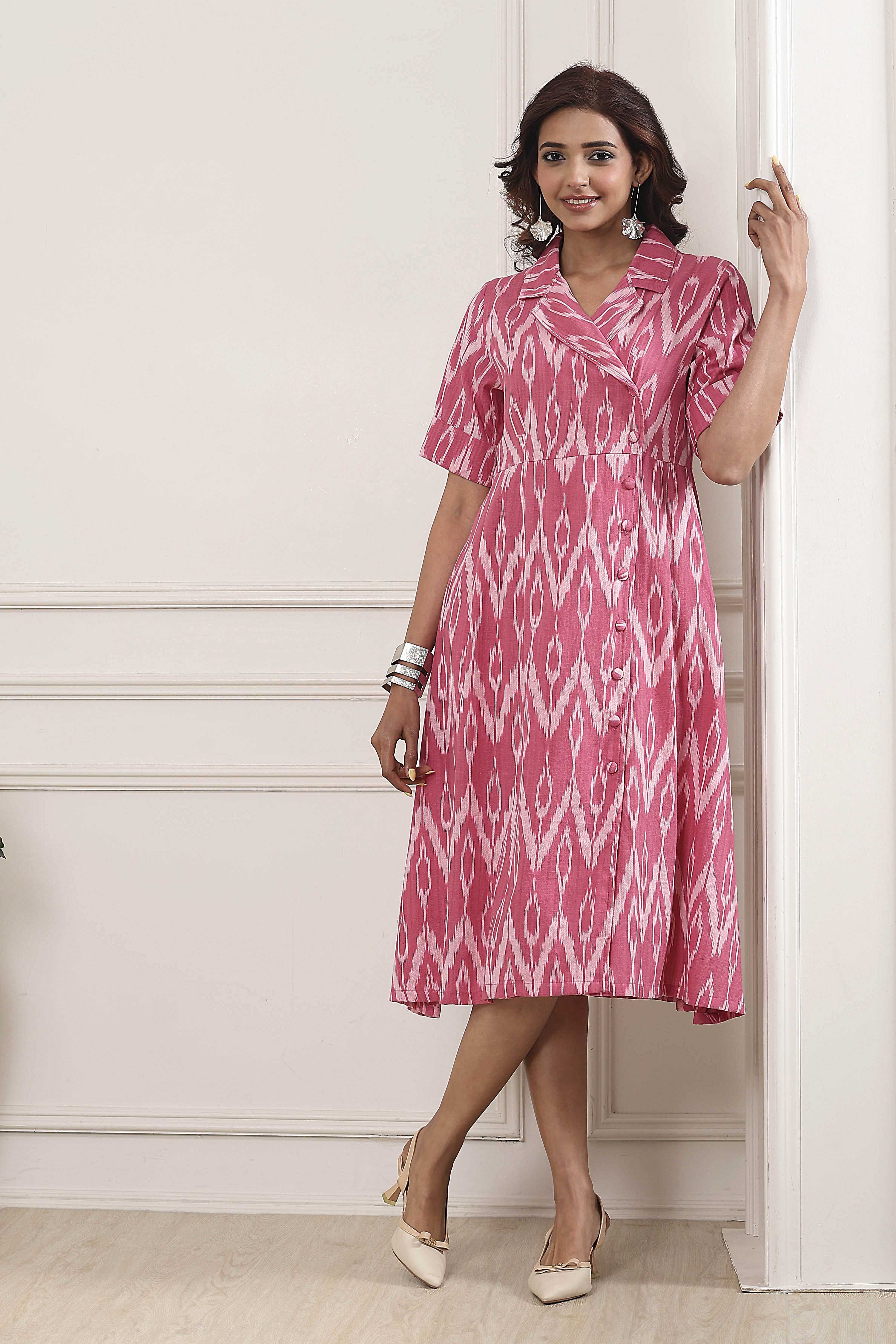 Pink Cotton Flared Dress image number 0
