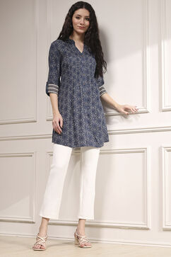 Blue Viscose Rayon Relaxed Printed Kurta image number 0