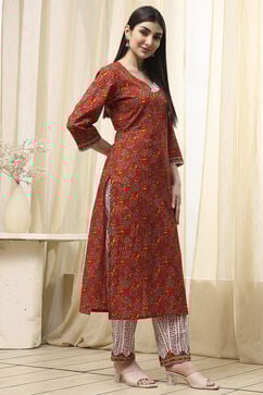 Pink Cotton Screen Print Unstitched Suit Set image number 6