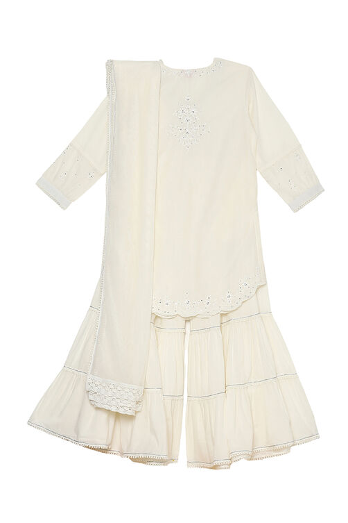 Off White Cotton Sharara Suit Set image number 4