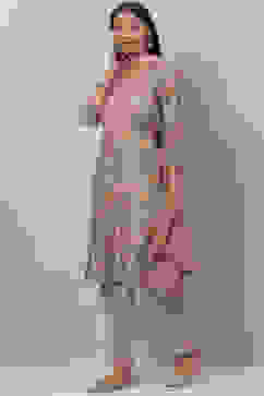 Grey Cotton Straight Kurta Pant Suit Set image number 5