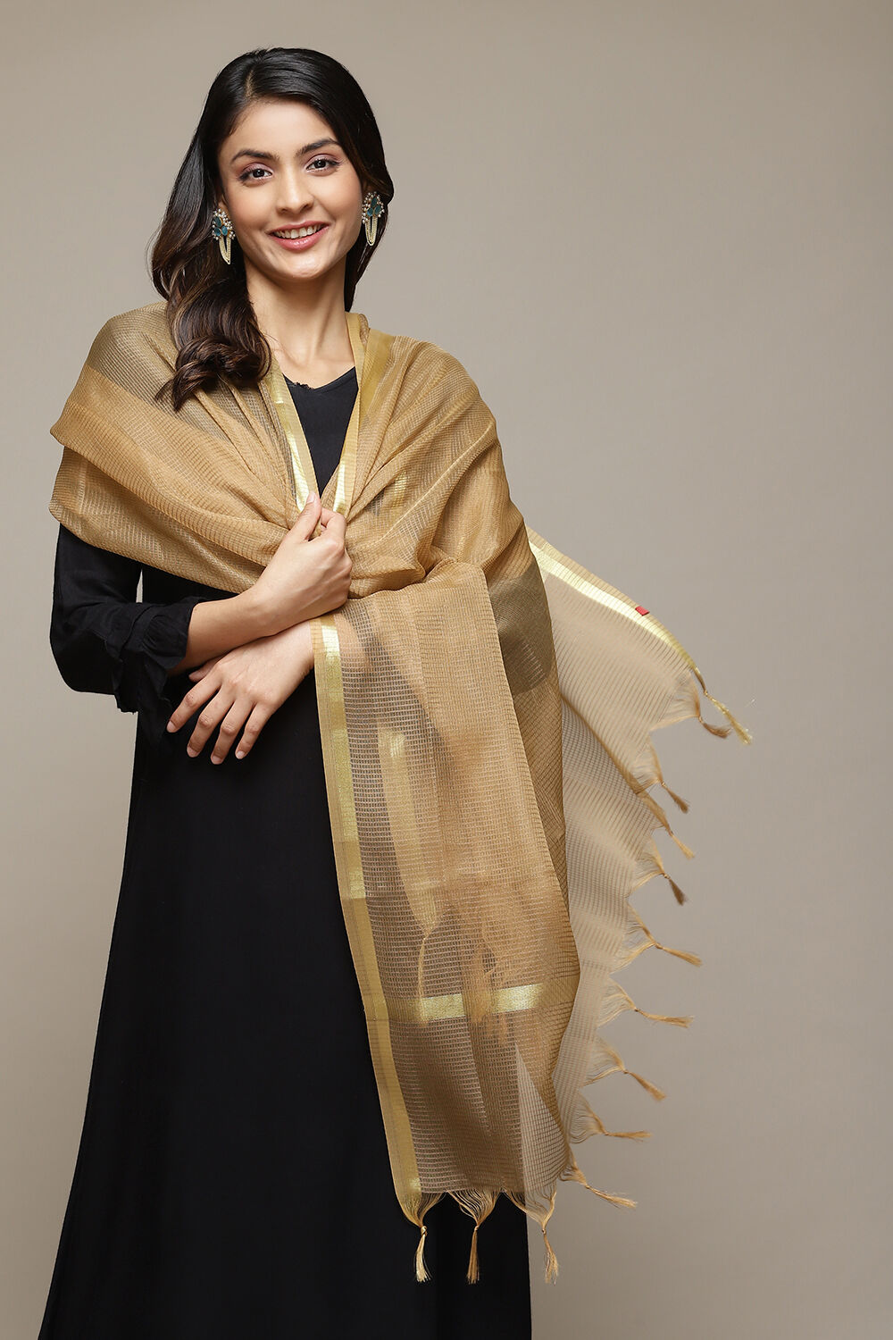 Light Brown Cotton Blend Dupatta image number 1