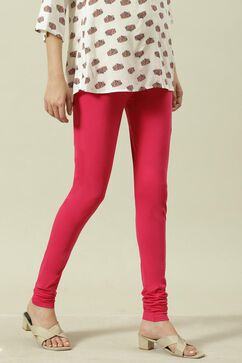 Fuschia Cotton Blend Solid Churidar image number 0