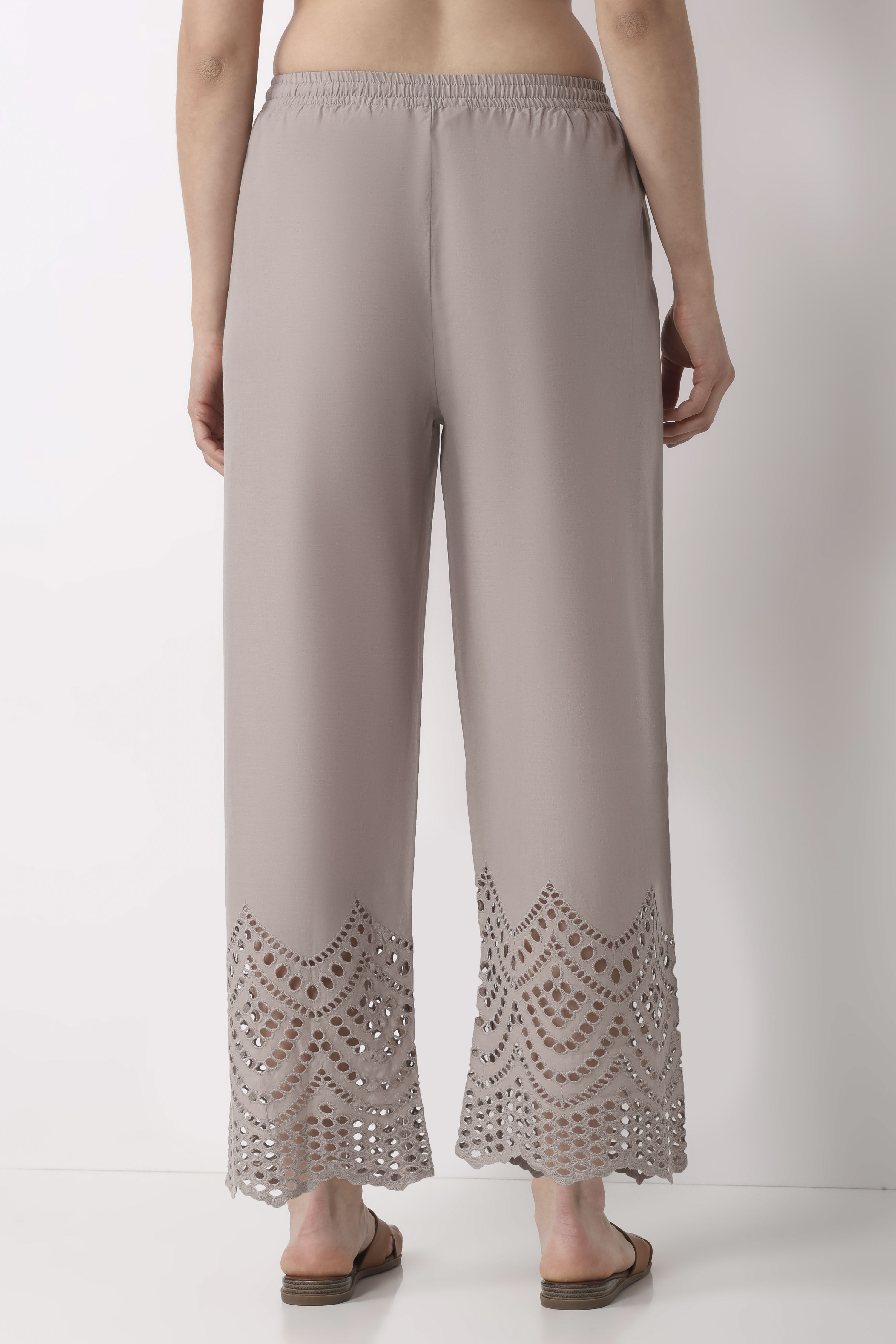 Grey Cotton Straight Palazzos image number 5