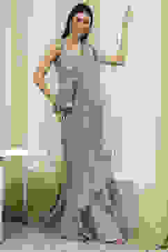 Ice Blue Peplum Pre-Draped Saree image number 0