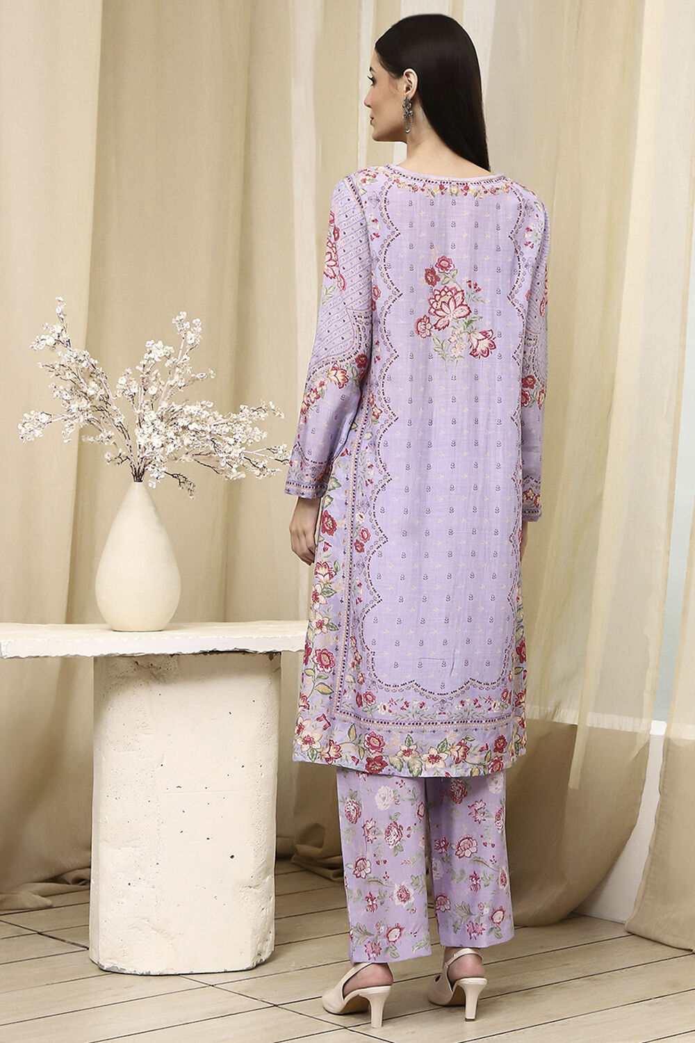 Purple Modal Blend Straight Suit Set image number 4