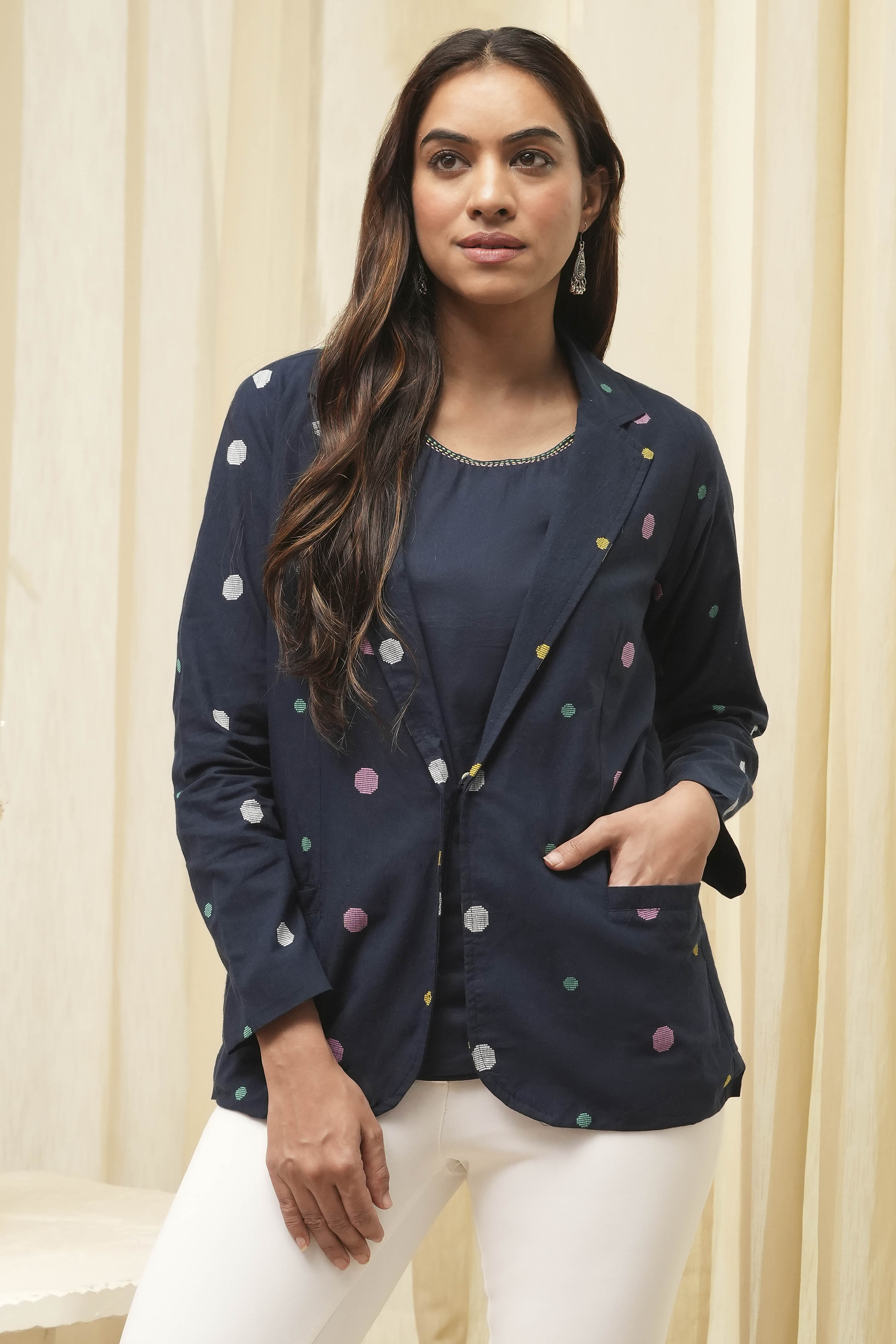 Navy Cotton Straight Yarndyed 2 Piece Set image number 6