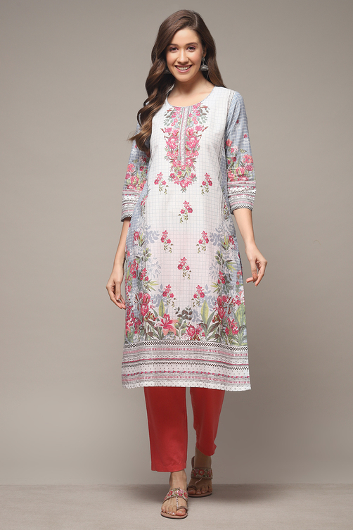 Sky Blue LIVA Straight Printed Kurta image number 1