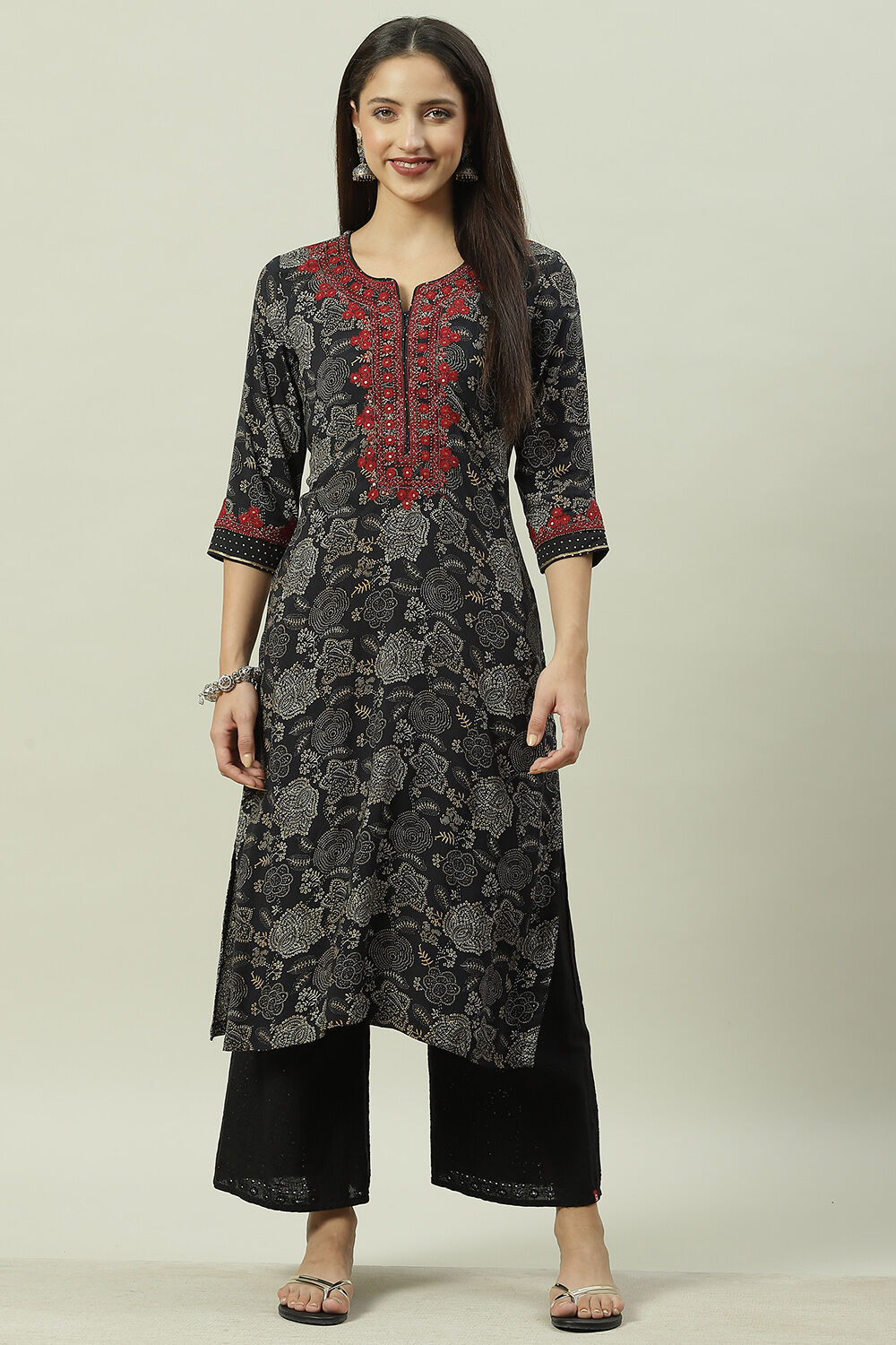 Green Rayon Straight Printed Kurta image number 5