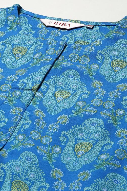 Blue Rayon Straight Printed Kurta image number 1