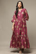 Golden Yellow Cotton Blend Tiered Printed Dress image number 0