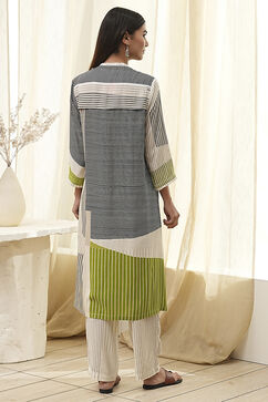 Black and Off-White Straight Printed Kurta Set image number 4