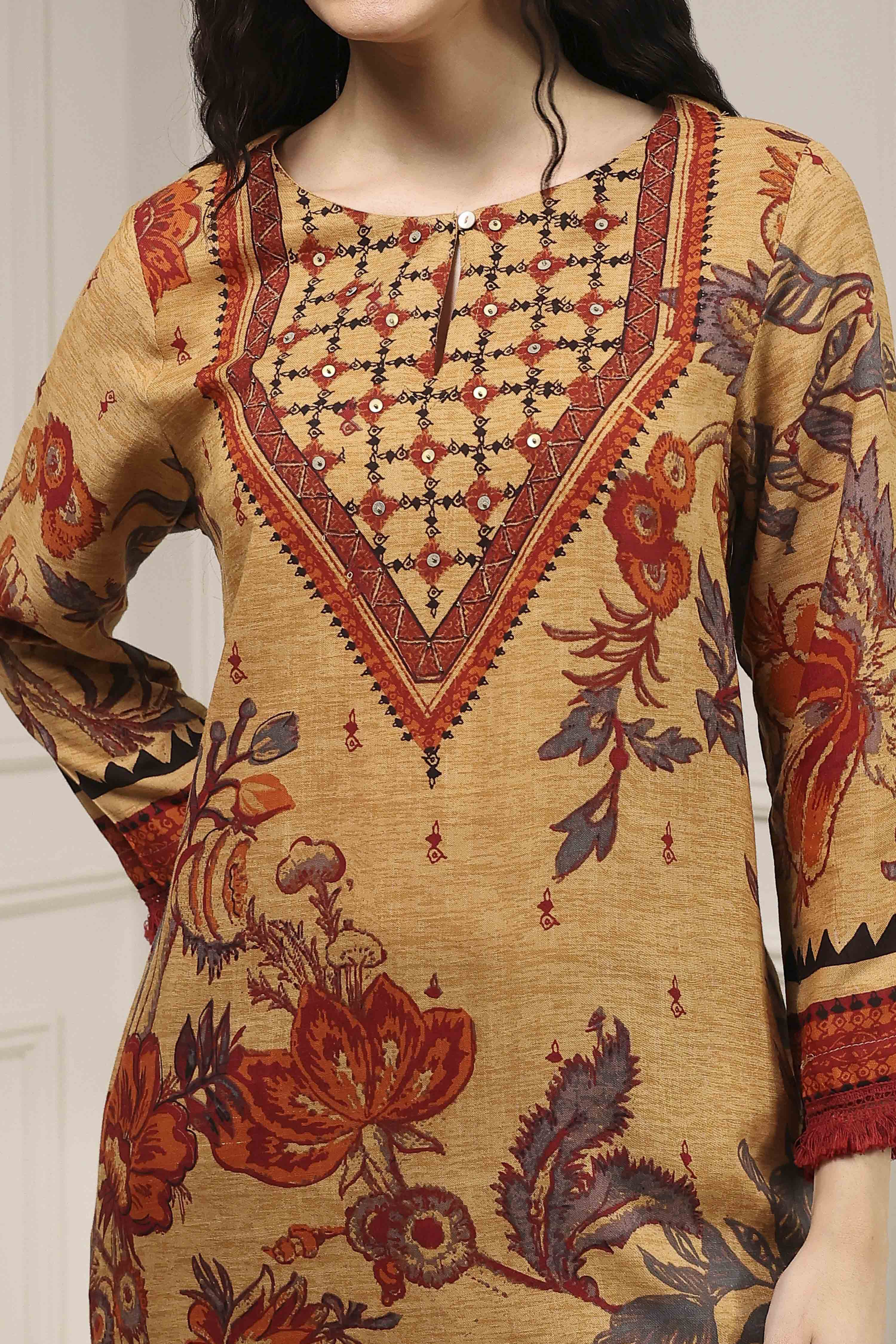 Beige Printed Straight Kurta image number 1