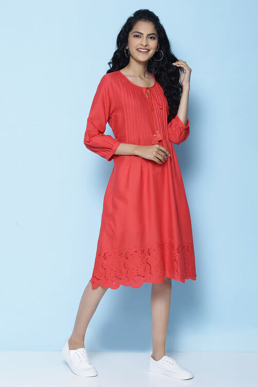 Black Cotton Flax Solid Kurta Dress image number 4
