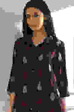 Black Cotton Straight Yarndyed Short Kurta image number 1