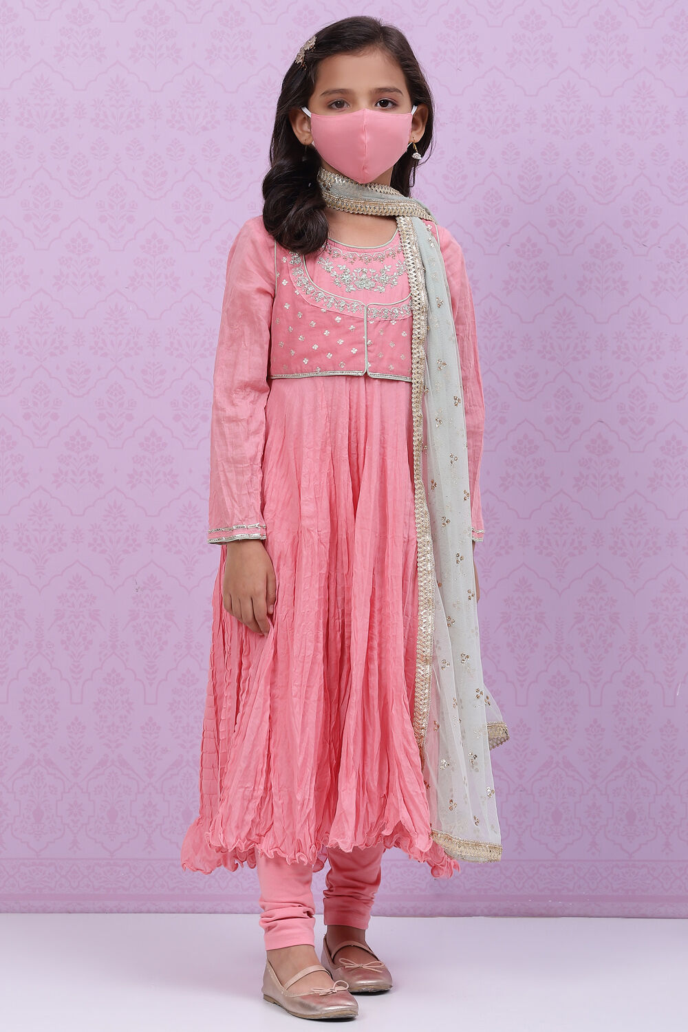 Onion Pink Cotton Anarkali Kurta Churidar Suit Set image number 8