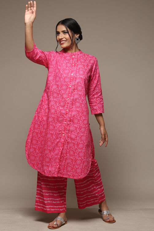 Yellow Cotton Straight Kurta Palazzo Suit Set image number 0