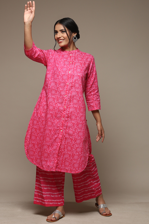 Yellow Cotton Straight Kurta Palazzo Suit Set image number 0