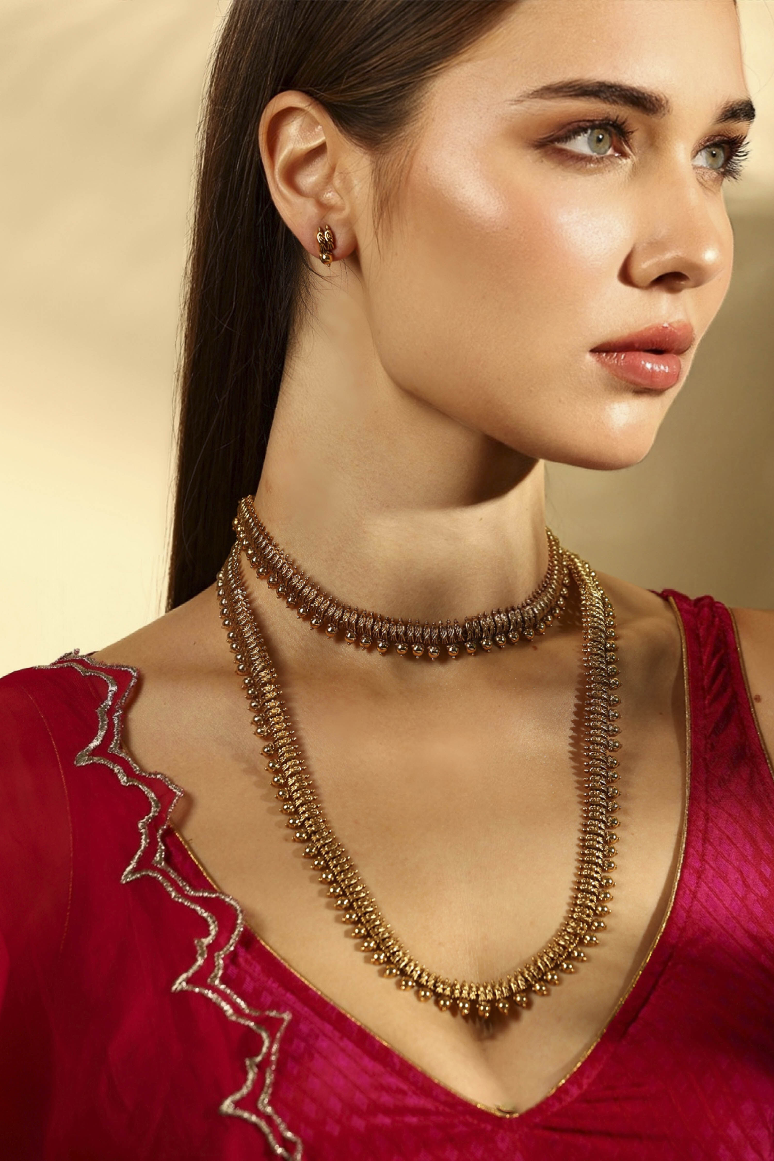 Gold-Plated Brass Layer Necklace Set image number 1