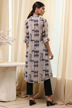 Grey Polyester Straight Kurta Pants Set image number 3