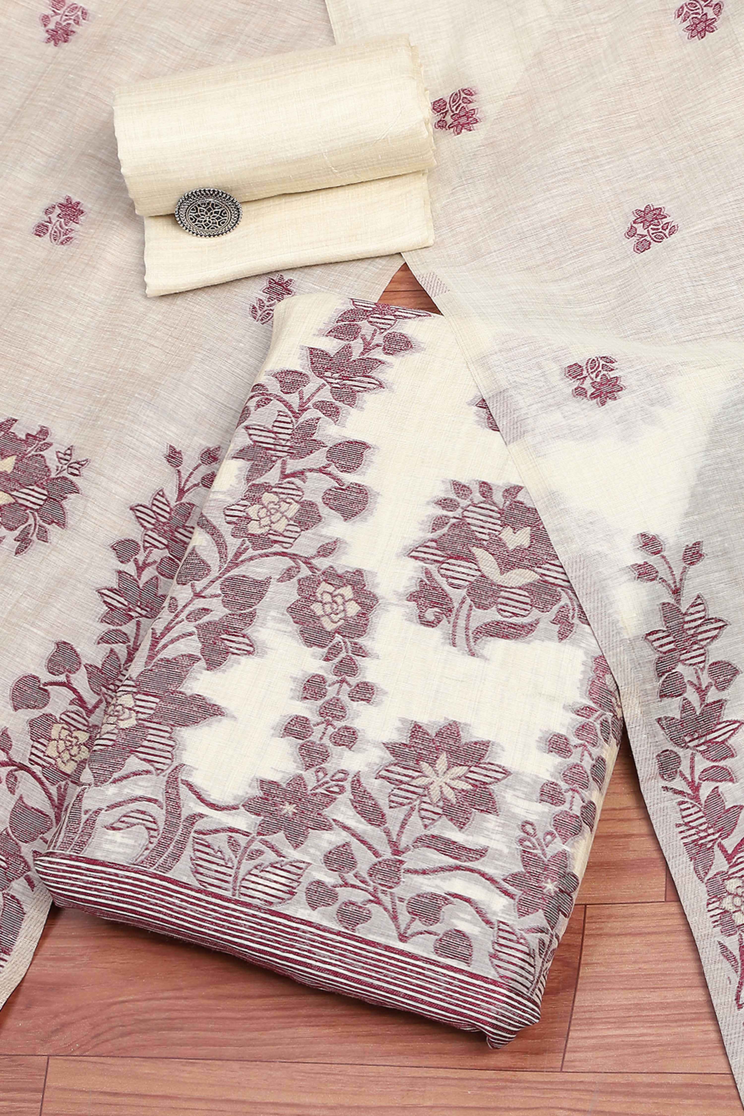 Wine Chanderi Printed Unstitched Suit Set image number 0