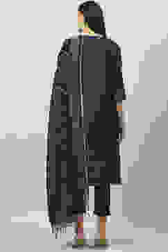 Indigo Blue Art Silk Straight Kurta Slim Pants Suit Set image number 4