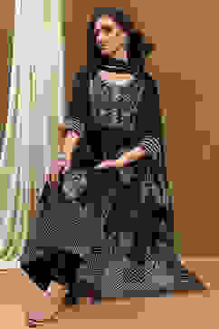 Black Floral Printed Festive Anarkali Suit Set image number 0