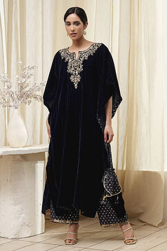 Blue Art Silk A-Line Kurta Palazzo Suit Set image number 7