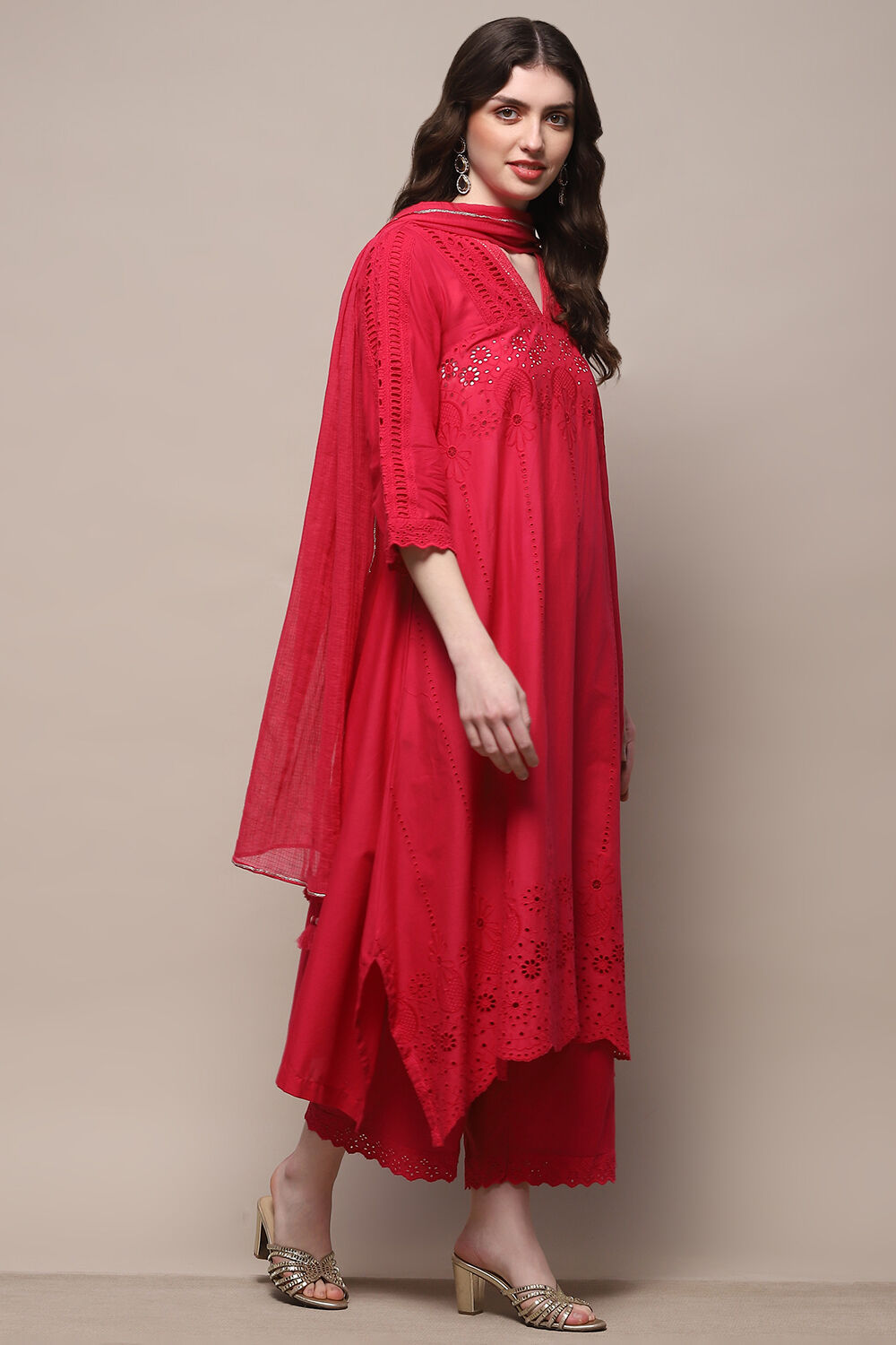 Pink Cotton Asymmetric Suit Set image number 6