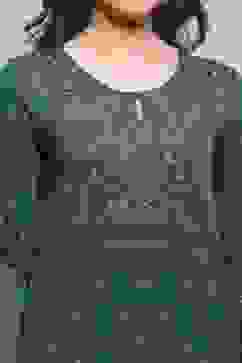 Green Printed Straight Winter Suit Set image number 1