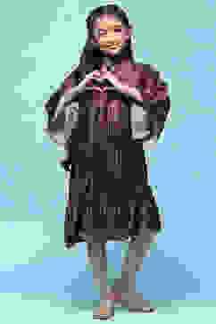 Brown Viscose Satin Tiered Printed Dress image number 0