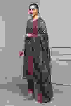 Orange Chanderi Blend Printed Embroidered Unstitched Suit Set image number 4