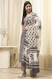 Gray Cotton Screen Print Unstitched Suit Set image number 4