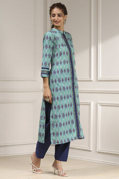 Blue Cotton Modal Digital Print Unstitched Suit Set image number 6