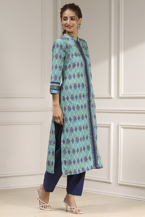 Blue Cotton Modal Digital Print Unstitched Suit Set image number 6